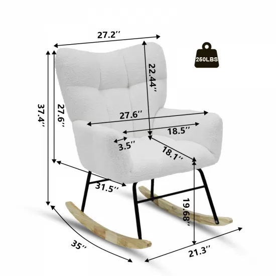 Modern Rocking Chair,Teddy Fabric Chair with High Backrest,Rocking Accent Chairs for Nursery,Living Room,Bedroom(White) Modern Rocking Chair,Teddy Fabric Chair with High Backrest,Rocking Accent Chairs for Nursery,Living Room,Bedroom(White)