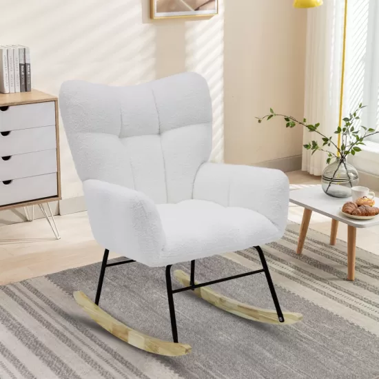 Modern Rocking Chair,Teddy Fabric Chair with High Backrest,Rocking Accent Chairs for Nursery,Living Room,Bedroom(White) Modern Rocking Chair,Teddy Fabric Chair with High Backrest,Rocking Accent Chairs for Nursery,Living Room,Bedroom(White)