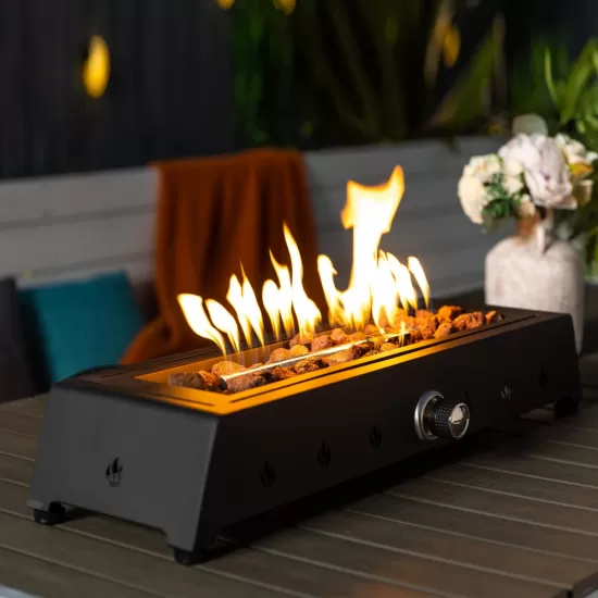 28 inch Tabletop Fire Pit, Propane Gas Fire Pit with Quick Connect Joint, Glass Wind Guard and Lava Rock, Outdoor Portable Tabletop Fire Pit 28 inch Tabletop Fire Pit, Propane Gas Fire Pit with Quick Connect Joint, Glass Wind Guard and Lava Rock, Outdoor Portable Tabletop Fire Pit