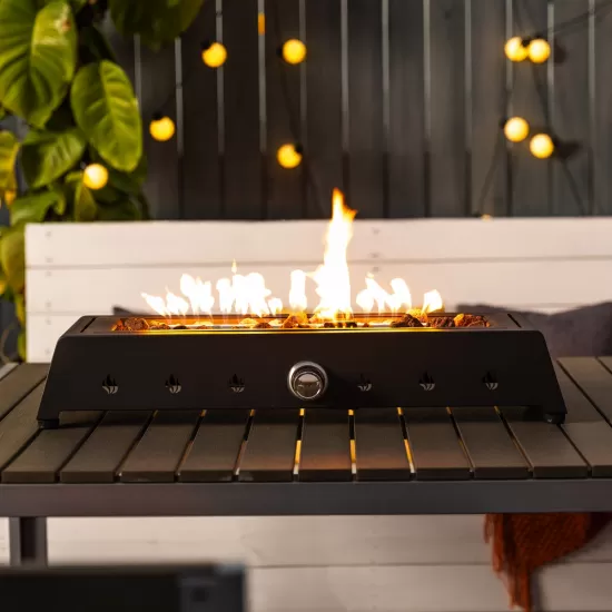 28 inch Tabletop Fire Pit, Propane Gas Fire Pit with Quick Connect Joint, Glass Wind Guard and Lava Rock, Outdoor Portable Tabletop Fire Pit 28 inch Tabletop Fire Pit, Propane Gas Fire Pit with Quick Connect Joint, Glass Wind Guard and Lava Rock, Outdoor Portable Tabletop Fire Pit