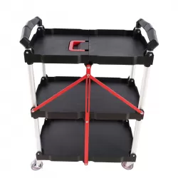 Folding service car with wheels, three-layer practical trolley, folding storage cart, suitable for family, garage, restaurant, hotel, kitchen, warehouse. No assembly required.