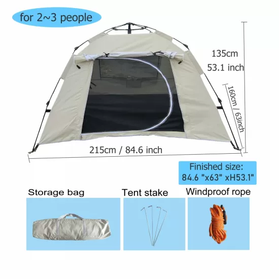 Tent, quick-opening automatic tent, waterproof and UV resistant tent, suitable for 2~3 people camping, picnic, outdoor travel tent - beige Tent, quick-opening automatic tent, waterproof and UV resistant tent, suitable for 2~3 people camping, picnic, outdoor travel tent - beige