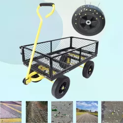 (Black +Yellow solid wheels wagon cart)Solid wheels Tools cart Wagon Cart Garden cart trucks make it easier to transport firewood (Black +Yellow solid wheels wagon cart)Solid wheels Tools cart Wagon Cart Garden cart trucks make it easier to transport firewood