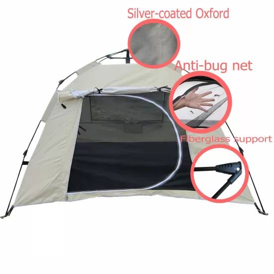 Tent, quick-opening automatic tent, waterproof and UV resistant tent, suitable for 2~3 people camping, picnic, outdoor travel tent - beige Tent, quick-opening automatic tent, waterproof and UV resistant tent, suitable for 2~3 people camping, picnic, outdoor travel tent - beige