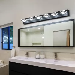 LED Modern Black Vanity Lights, 6-Lights Acrylic Matte Black Bathroom Vanity Lights Over Mirror LED Modern Black Vanity Lights, 6-Lights Acrylic Matte Black Bathroom Vanity Lights Over Mirror