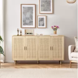 62.20 InchElegant and Functional 4-Door Rattan Decorative Storage Cabinet,for Bedroom,Living Room,Office,Easy Assembly(Same SKU:W757133282)