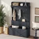 Hall Tree with Storage Bench, Entryway Bench with Drawer and 5 Hooks, Coat Rack with Display Shelf for Hallway Entryways, Dark Blue Hall Tree with Storage Bench, Entryway Bench with Drawer and 5 Hooks, Coat Rack with Display Shelf for Hallway Entryways, Dark Blue