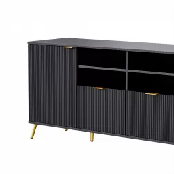 U-Can 4-Piece Entertainment Wall Unit with 13 shelves,8 Drawers and 2 Cabinets, Multifunctional TV Stand Media Storage Cabinet with Fluted Line Surface for Living Room, for TVs Up to 70 Inch