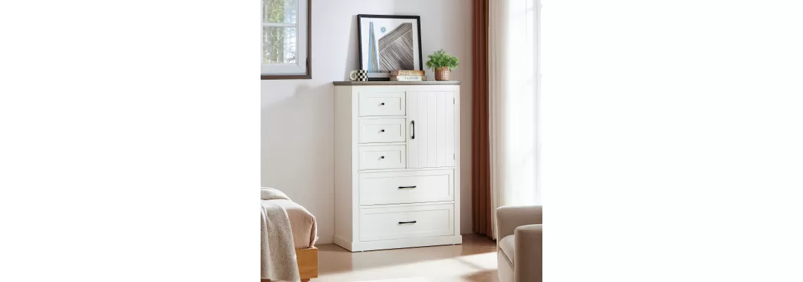 Farmhouse 5-Drawer Dresser: Rustic Wood Storage for Bedroom & Beyond
Farmhouse 5-Drawer Dresser: Rustic Wood Storage for Bedroom & Beyond