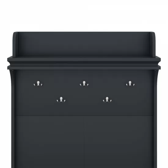 Hall Tree with Storage Bench, Entryway Bench with Drawer and 5 Hooks, Coat Rack with Display Shelf for Hallway Entryways, Dark Blue Hall Tree with Storage Bench, Entryway Bench with Drawer and 5 Hooks, Coat Rack with Display Shelf for Hallway Entryways, Dark Blue