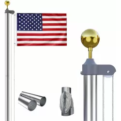 20FT American Flag Pole, gold ball ornament, 4 stainless steel clips, 45ft polypropylene halyard, PVC sleeve