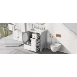 30 Inch Bathroom Vanity with Sink, Bathroom Vanity Cabinet with Three Drawers and Door, Solid Wood and MDF, White 30 Inch Bathroom Vanity with Sink, Bathroom Vanity Cabinet with Three Drawers and Door, Solid Wood and MDF, White