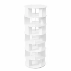 ON-TREND Φ23.6'' Rotating Shoe Rack Tower, 7-Tier Spinning Shoe Shelf with 5 Grids Per Layer, Display Rack, 360° Revolving Shoe Carousel Closet Organizer for Entryway, Living Room, White