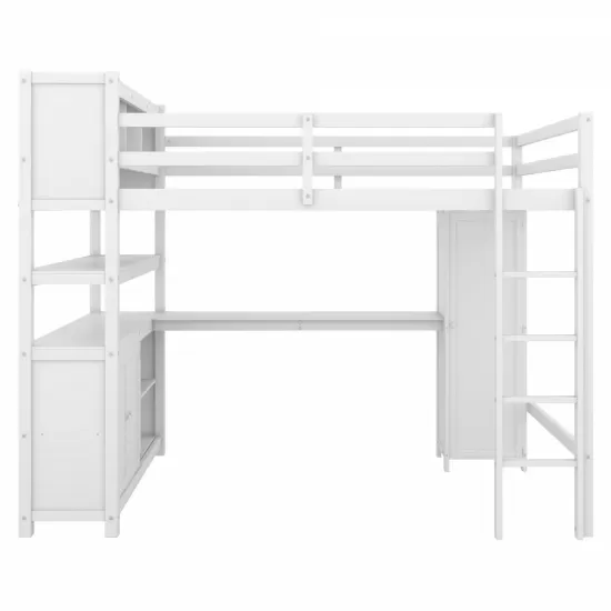 Wood Loft Bed with Cabinet and Bookshelf, Full Size Loft with Wardrobe and Desk for Kids,White (Expect Arrival Date 2024/8/25) Wood Loft Bed with Cabinet and Bookshelf, Full Size Loft with Wardrobe and Desk for Kids,White (Expect Arrival Date 2024/8/25)