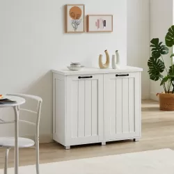 Two-Compartment Tilt-Out Trash Cabinet, Pet Proof Kitchen Trash Cabinet with Cutting Board, Free Standing Laundry Sorter Cabinet, Laundry Hamper, White Two-Compartment Tilt-Out Trash Cabinet, Pet Proof Kitchen Trash Cabinet with Cutting Board, Free Standing Laundry Sorter Cabinet, Laundry Hamper, White