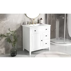 30 Inch Bathroom Vanity with Sink Top, Bathroom Vanity Cabinet with Door and Two Drawers, Solid Wood Frame, One Package, White (Old Sku:WF311620AAK) 30 Inch Bathroom Vanity with Sink Top, Bathroom Vanity Cabinet with Door and Two Drawers, Solid Wood Frame, One Package, White (Old Sku:WF311620AAK)