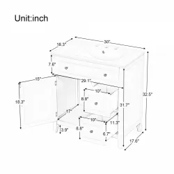 30 Inch Bathroom Vanity with Sink Top, Bathroom Vanity Cabinet with Door and Two Drawers, Solid Wood Frame, One Package, White (Old Sku:WF311620AAK) 30 Inch Bathroom Vanity with Sink Top, Bathroom Vanity Cabinet with Door and Two Drawers, Solid Wood Frame, One Package, White (Old Sku:WF311620AAK)