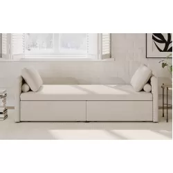 Modern Upholstered Chaise Lounger Daybed Small Single Daybed with 2 Drawers, No Mattress Needed, Perfect For Living Rooms & Home Office, Linen Fabric, Beige