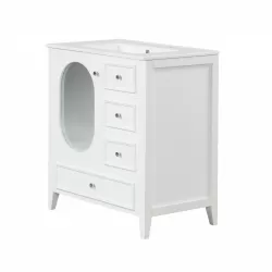 30 Inch Bathroom Vanity with Sink, Bathroom Vanity Cabinet with Three Drawers and Door, Solid Wood and MDF, White 30 Inch Bathroom Vanity with Sink, Bathroom Vanity Cabinet with Three Drawers and Door, Solid Wood and MDF, White