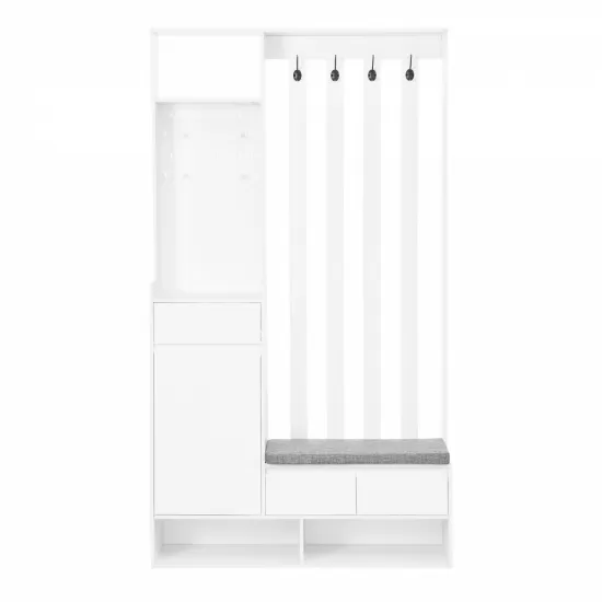 ON-TREND Contemporary 39.3''Wx70.8''H Hall Tree Storage with Cushioned Storage Bench, Multifunctional Hallway Shoe Cabinet with Pegboard, Modern Coat Rack with 4 Hooks for Entryway, Mudroom, White ON-TREND Contemporary 39.3''Wx70.8''H Hall Tree Storage with Cushioned Storage Bench, Multifunctional Hallway Shoe Cabinet with Pegboard, Modern Coat Rack with 4 Hooks for Entryway, Mudroom, White