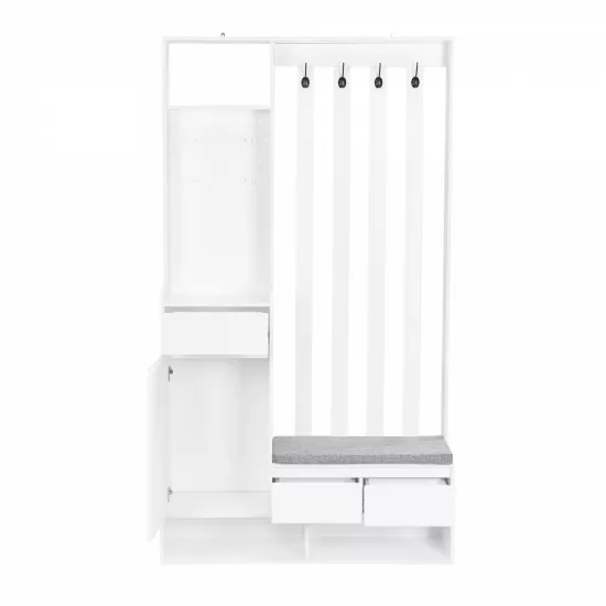 ON-TREND Contemporary 39.3''Wx70.8''H Hall Tree Storage with Cushioned Storage Bench, Multifunctional Hallway Shoe Cabinet with Pegboard, Modern Coat Rack with 4 Hooks for Entryway, Mudroom, White ON-TREND Contemporary 39.3''Wx70.8''H Hall Tree Storage with Cushioned Storage Bench, Multifunctional Hallway Shoe Cabinet with Pegboard, Modern Coat Rack with 4 Hooks for Entryway, Mudroom, White