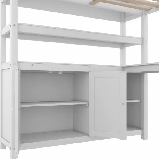 Wood Loft Bed with Cabinet and Bookshelf, Full Size Loft with Wardrobe and Desk for Kids,White (Expect Arrival Date 2024/8/25) Wood Loft Bed with Cabinet and Bookshelf, Full Size Loft with Wardrobe and Desk for Kids,White (Expect Arrival Date 2024/8/25)