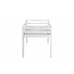 Solid Wooden, Rubber Wooden Twin Loft Bed with Ladder, Bed Platform of Strengthened Slats , White