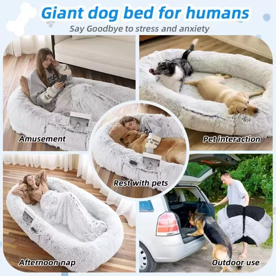 Human Dog Bed, 71''x40''x12'' Size Fits You and Pets, Washable Faux Fur Dog Bed for People Doze Off, Napping Orthopedic Dog Bed - Grey Human Dog Bed, 71''x40''x12'' Size Fits You and Pets, Washable Faux Fur Dog Bed for People Doze Off, Napping Orthopedic Dog Bed - Grey