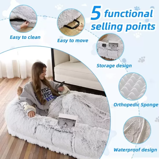 Human Dog Bed, 71''x40''x12'' Size Fits You and Pets, Washable Faux Fur Dog Bed for People Doze Off, Napping Orthopedic Dog Bed - Grey Human Dog Bed, 71''x40''x12'' Size Fits You and Pets, Washable Faux Fur Dog Bed for People Doze Off, Napping Orthopedic Dog Bed - Grey