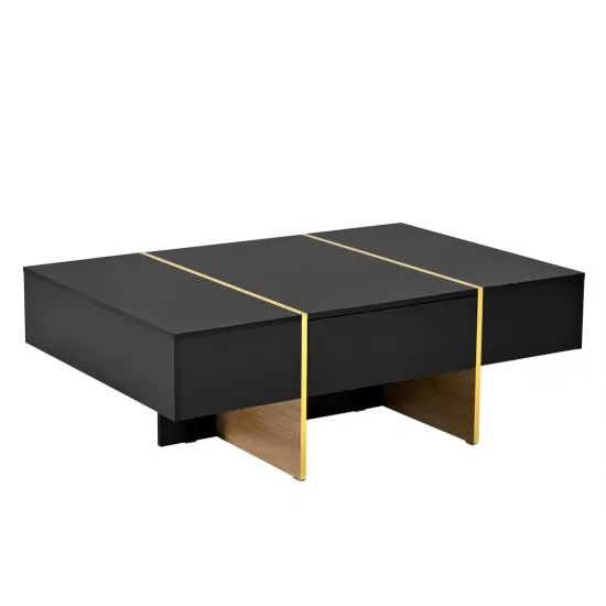 ON-TREND 47.2'' x 31.4''Minimalist High Gloss Coffee Table with 2 Drawers, Multi-Storage Rectangle Sofa Table with Golden Wood Grain Legs, Modern Center Table for Living Room, Black ON-TREND 47.2'' x 31.4''Minimalist High Gloss Coffee Table with 2 Drawers, Multi-Storage Rectangle Sofa Table with Golden Wood Grain Legs, Modern Center Table for Living Room, Black