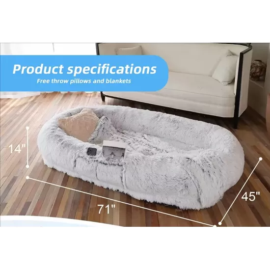 Human Dog Bed, 71''x40''x12'' Size Fits You and Pets, Washable Faux Fur Dog Bed for People Doze Off, Napping Orthopedic Dog Bed - Grey Human Dog Bed, 71''x40''x12'' Size Fits You and Pets, Washable Faux Fur Dog Bed for People Doze Off, Napping Orthopedic Dog Bed - Grey