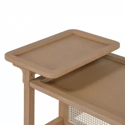 Modern 2 Piece Nesting Rattan Wood+ MDF Coffee Table Set in Natural Modern 2 Piece Nesting Rattan Wood+ MDF Coffee Table Set in Natural