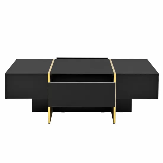 ON-TREND 47.2'' x 31.4''Minimalist High Gloss Coffee Table with 2 Drawers, Multi-Storage Rectangle Sofa Table with Golden Wood Grain Legs, Modern Center Table for Living Room, Black ON-TREND 47.2'' x 31.4''Minimalist High Gloss Coffee Table with 2 Drawers, Multi-Storage Rectangle Sofa Table with Golden Wood Grain Legs, Modern Center Table for Living Room, Black