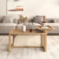 Modern 2 Piece Nesting Rattan Wood+ MDF Coffee Table Set in Natural Modern 2 Piece Nesting Rattan Wood+ MDF Coffee Table Set in Natural