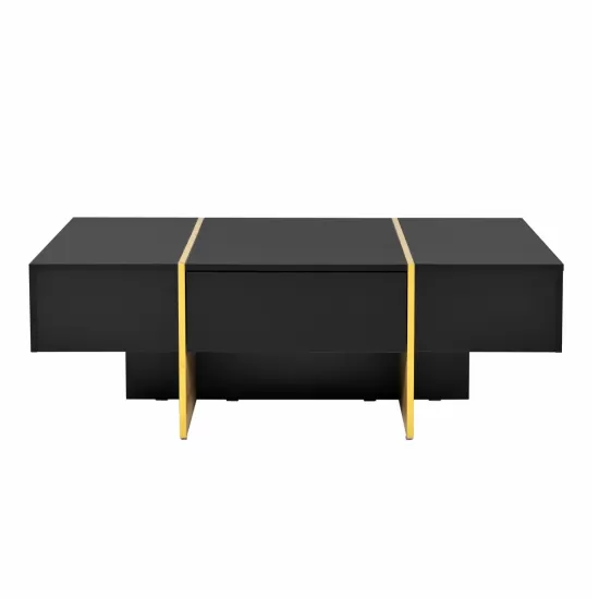 ON-TREND 47.2'' x 31.4''Minimalist High Gloss Coffee Table with 2 Drawers, Multi-Storage Rectangle Sofa Table with Golden Wood Grain Legs, Modern Center Table for Living Room, Black ON-TREND 47.2'' x 31.4''Minimalist High Gloss Coffee Table with 2 Drawers, Multi-Storage Rectangle Sofa Table with Golden Wood Grain Legs, Modern Center Table for Living Room, Black