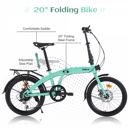 Green 20 inch Folding Bike Steel Frame 7 Speed City Bike Green 20 inch Folding Bike Steel Frame 7 Speed City Bike