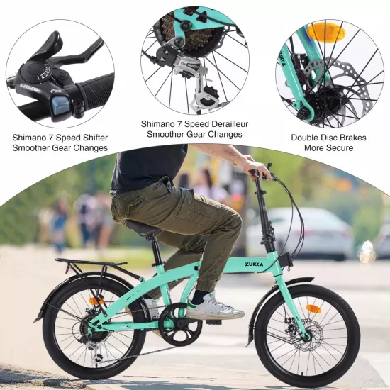 Green 20 inch Folding Bike Steel Frame 7 Speed City Bike Green 20 inch Folding Bike Steel Frame 7 Speed City Bike