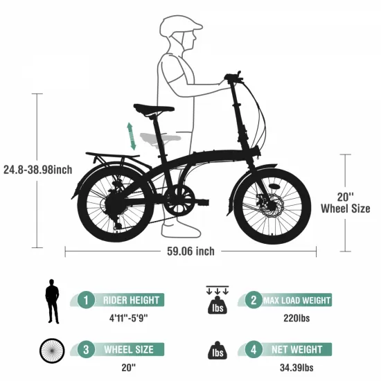 Green 20 inch Folding Bike Steel Frame 7 Speed City Bike Green 20 inch Folding Bike Steel Frame 7 Speed City Bike