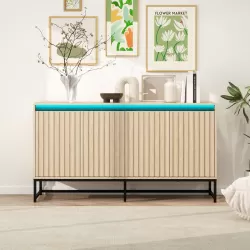 Carved 4 Door Sideboard with LED, Buffet Cabinet Storage Cabinet Modern Coffee Bar Cabinet With Adjustable Shelf For Living room,Diningroom,Kitchen Carved 4 Door Sideboard with LED, Buffet Cabinet Storage Cabinet Modern Coffee Bar Cabinet With Adjustable Shelf For Living room,Diningroom,Kitchen
