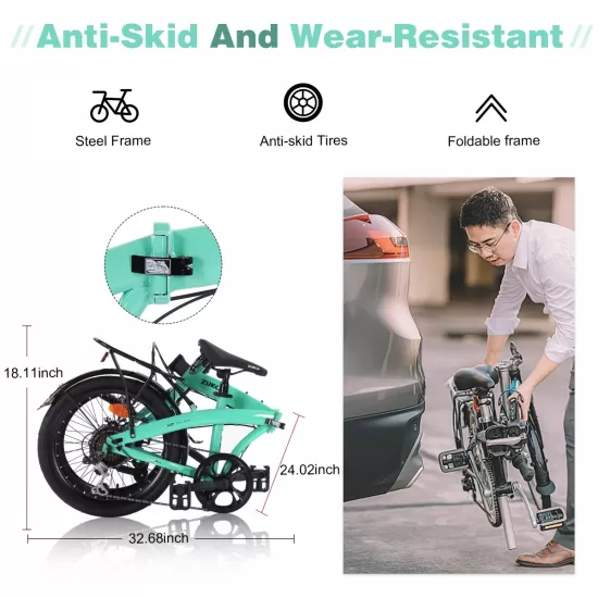 Green 20 inch Folding Bike Steel Frame 7 Speed City Bike Green 20 inch Folding Bike Steel Frame 7 Speed City Bike