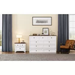 Solid Pine Murphy Bed Chest with Charging Station and Large Storage Drawer for Home Office or Small Room , Queen, White+Walnut