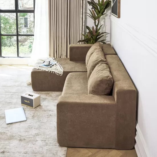 Modular Sectional Couch, Modern L-Shape Sectional Sofa with Chaise Lounge, Comfy Snow Velet Fabric Corner Sofa Couch, Upholstered Couch for Living Room, Bedroom, Apartment, Modular Sectional Couch, Modern L-Shape Sectional Sofa with Chaise Lounge, Comfy Snow Velet Fabric Corner Sofa Couch, Upholstered Couch for Living Room, Bedroom, Apartment,