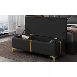 Elegant Upholstered Storage Ottoman,Storage Bench with Metal Legs for Bedroom,Living Room,Fully Assembled Except Legs,Black