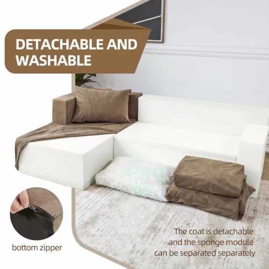 Modular Sectional Couch, Modern L-Shape Sectional Sofa with Chaise Lounge, Comfy Snow Velet Fabric Corner Sofa Couch, Upholstered Couch for Living Room, Bedroom, Apartment, Modular Sectional Couch, Modern L-Shape Sectional Sofa with Chaise Lounge, Comfy Snow Velet Fabric Corner Sofa Couch, Upholstered Couch for Living Room, Bedroom, Apartment,