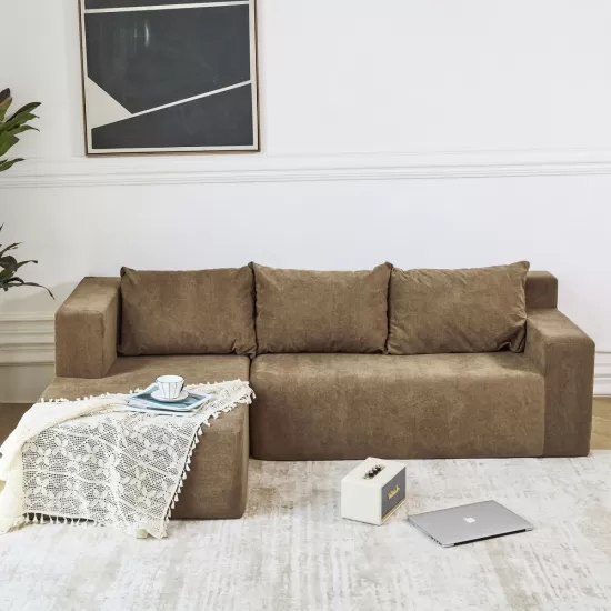Modular Sectional Couch, Modern L-Shape Sectional Sofa with Chaise Lounge, Comfy Snow Velet Fabric Corner Sofa Couch, Upholstered Couch for Living Room, Bedroom, Apartment, Modular Sectional Couch, Modern L-Shape Sectional Sofa with Chaise Lounge, Comfy Snow Velet Fabric Corner Sofa Couch, Upholstered Couch for Living Room, Bedroom, Apartment,