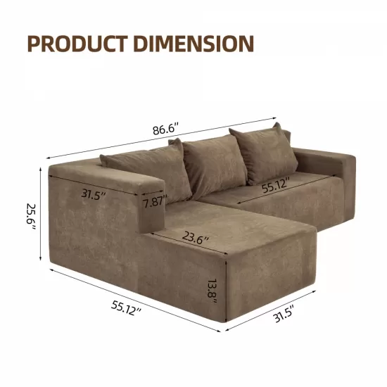 Modular Sectional Couch, Modern L-Shape Sectional Sofa with Chaise Lounge, Comfy Snow Velet Fabric Corner Sofa Couch, Upholstered Couch for Living Room, Bedroom, Apartment, Modular Sectional Couch, Modern L-Shape Sectional Sofa with Chaise Lounge, Comfy Snow Velet Fabric Corner Sofa Couch, Upholstered Couch for Living Room, Bedroom, Apartment,