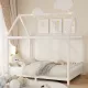 Wood Full Size House Bed with Guardrail and LED, White Wood Full Size House Bed with Guardrail and LED, White