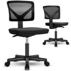Sweetcrispy Armless Desk Chair Small Home Office Chair with Lumbar Support