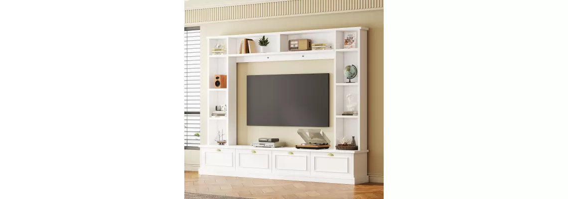 Modern Large Wall Unit Entertainment Center with Golden Handles for Stylish Living Rooms Modern Large Wall Unit Entertainment Center with Golden Handles for Stylish Living Rooms