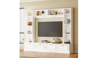 Modern Large Wall Unit Entertainment Center for TVs Up to 78'' – Stylish 4-in-1 TV Stand with Golden Handles